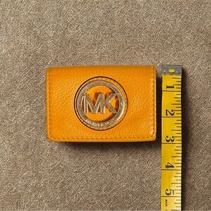 Michael Kors Mustard Yellow Leather Card Holder with Silver Logo